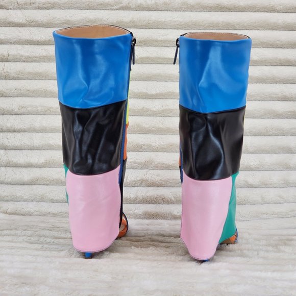 Paris Color Block Stiletto Fold Over Skirted Shootie Boot Sandals - Picture 7 of 15